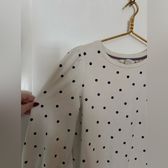 Boden Romona Sweatshirt Dress Size 10 White With Navy Polka Dots - Picture 6 of 7